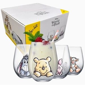 Disney JoyJolt Winnie the Pooh 4pc Stemless Glass Set 19oz Tigger Piglet Eeyore